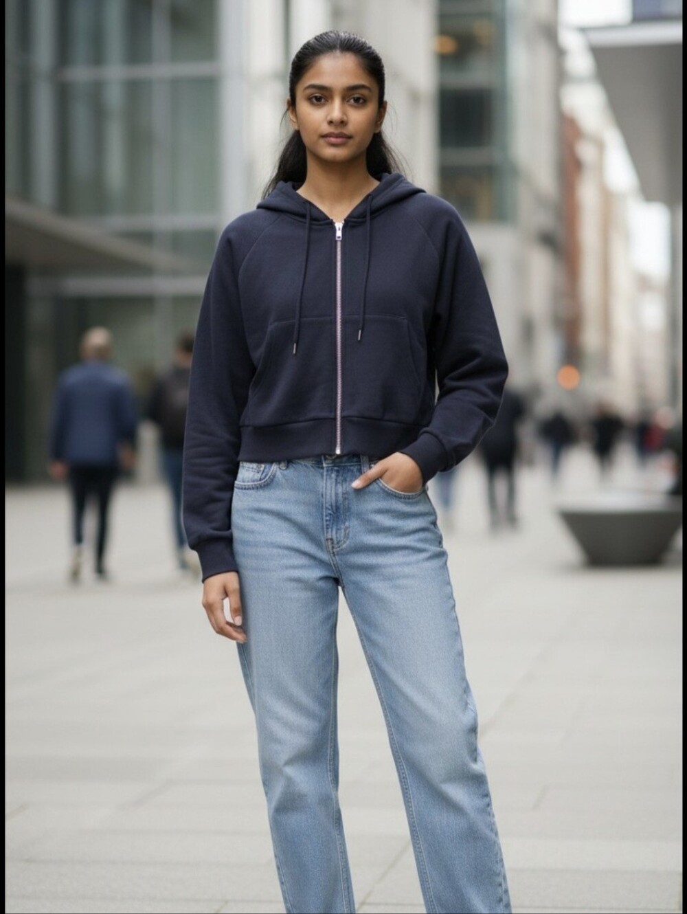 H&M Divided- Full Zip Cropped Hoodie Navy Blue - Large